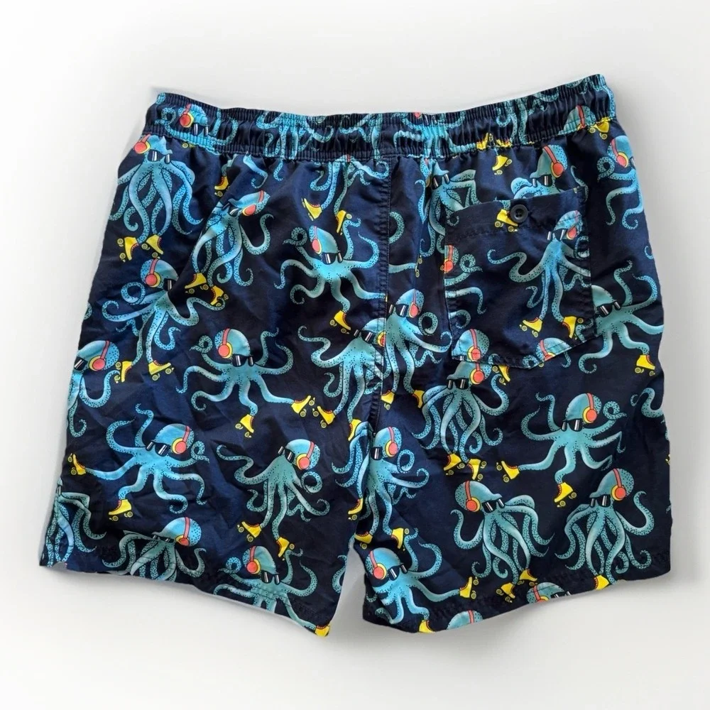 No Boundaries Swim Trunks Mens Large Navy Octopus Roller‎ Skating Beach Shorts